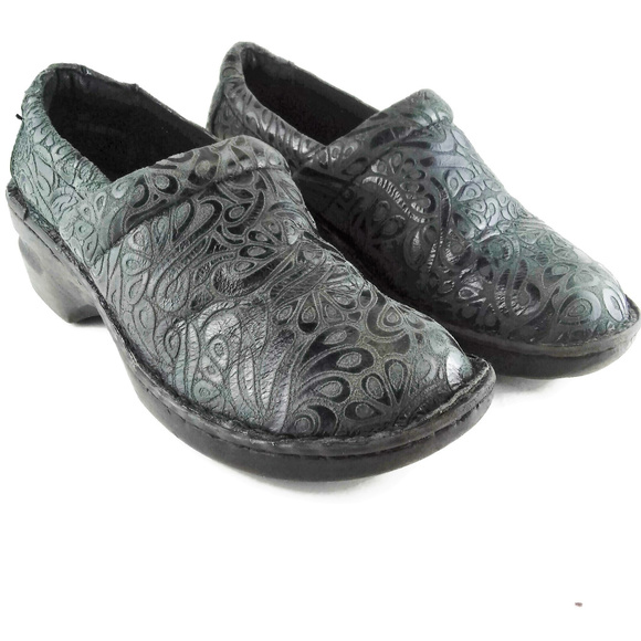 tooled leather clogs